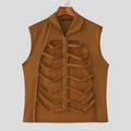 INCERUN Men Vests Solid Color Lapel Sleeveless Hollow Out Male Waistcoats Summer Streetwear Zipper Fashion Casual Vests S-3XL