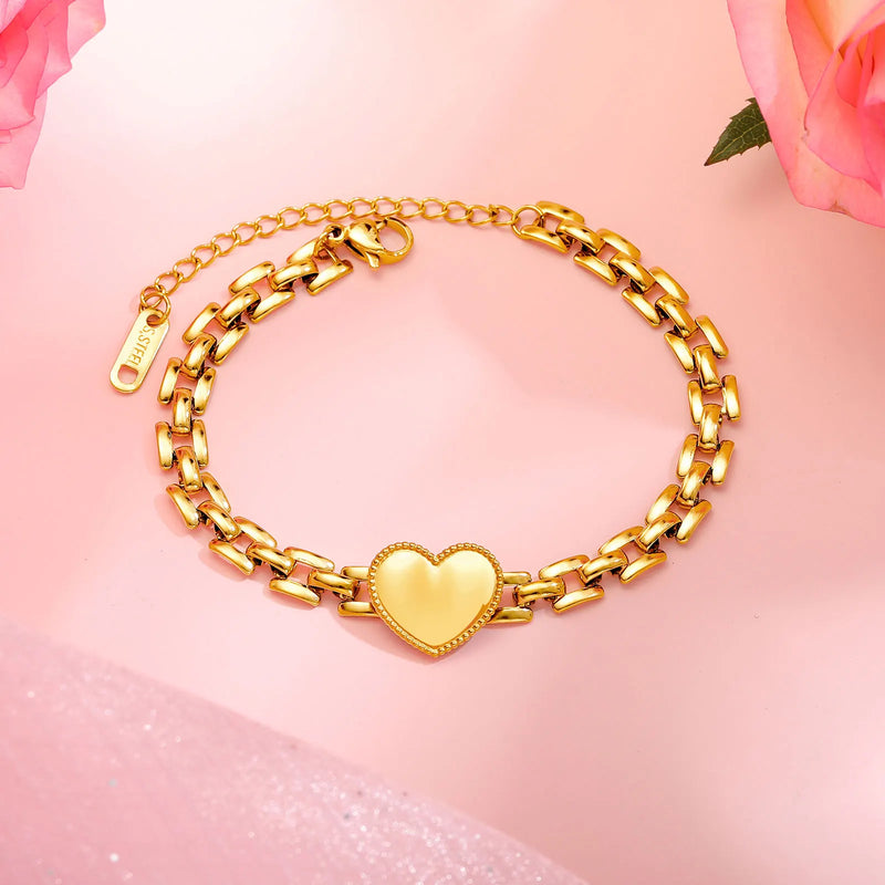 Trendy Love Heart Bracelet for Women,Stainless Steel Strap Chain Bracelets,Exquisite Party Jewelry Mother's Day Gift