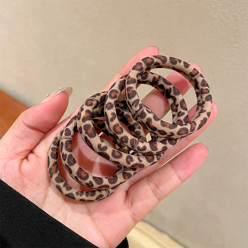 5pcs Leopard Print High Elastic Hair Ties Scrunchie Ties Women Girls High Elasticity Ponytail Holder Hair Rings Rope Accessories