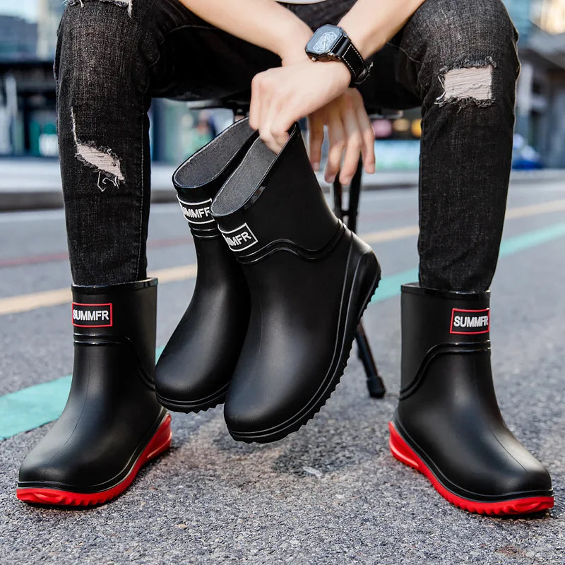 Short Tube Rain Shoes Men's Rubber Boots Waterproof Platform Booties Outdoor Non-slip Rain Boots Men Kitchen Working Rain Boots