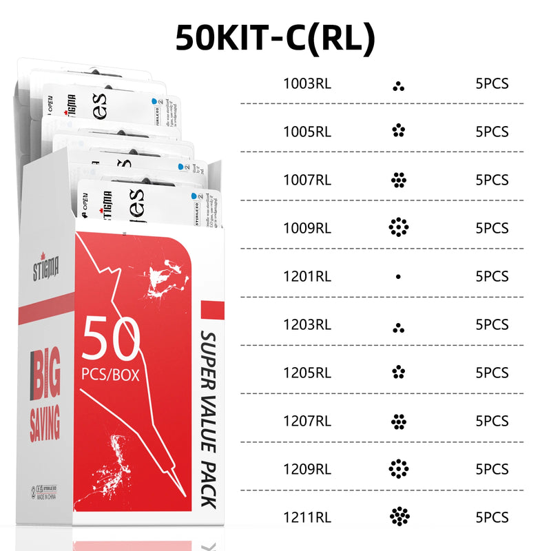 STIGMA 50PCS Mixed Professional Tattoo Cartridge Needles with Membrane Safety Cartridges Disposable Tattoo Needle