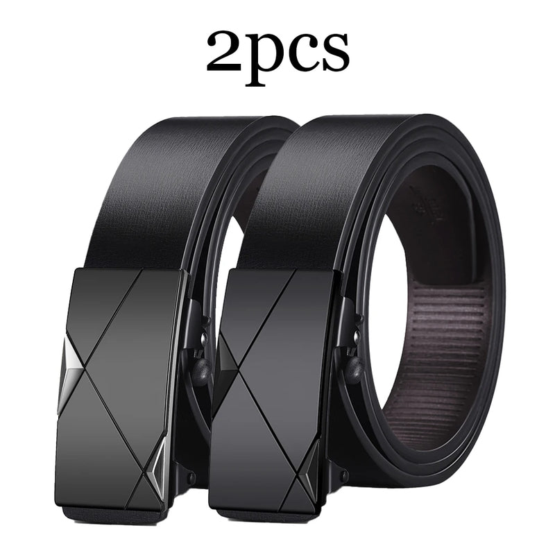 2pcs Trendy Retro Men's Automatic Buckle Belt Simple Fashion Men's Business Casual Belt High Quality Men's Clothing Accessories