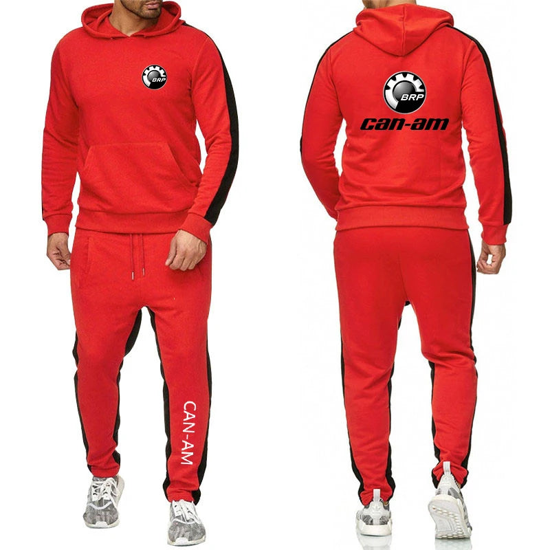 Spring Autumn CAN - AM BRP Logo Print Casual Long Sleeve Hoodies+Jogger Sweatpants Suit Men's Solid Color - View 9 | SAMAG