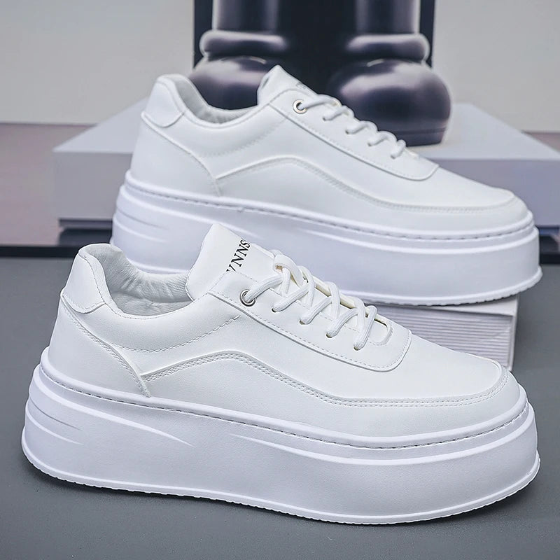 Men's Leather Upper Casual Shoes Thick Bottom Elevator Sneakers, Comfortable Non-Slip Men's Walking Shoes for Daily Wear