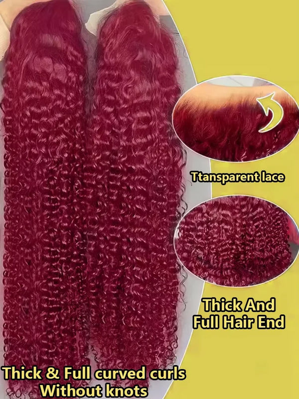 99J Burgundy 38 inch Peruvian Deep Wave 13x6 HD Lace Front Human Hair Wigs Women 13x4 Lace Frontal Wig 5x5 Glueless Closure Wig