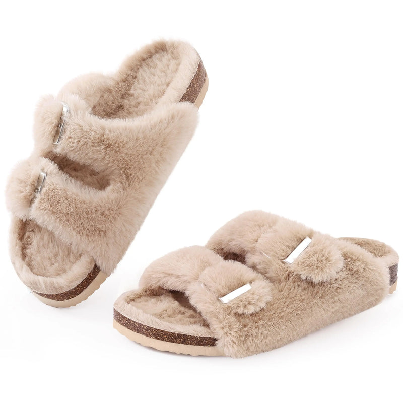 Evshine Winter Fur Clogs Slippers For Women Men Cork Footbed Plush Lined Mules Fuzzy Suede Potato Shoes Warm Furry House Clogs
