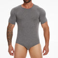Mens Round Neck Shapewear Short Sleeve Bodysuit Press Button Crotch Underwear Tummy Control Jumpsuit High Stretch Fitness