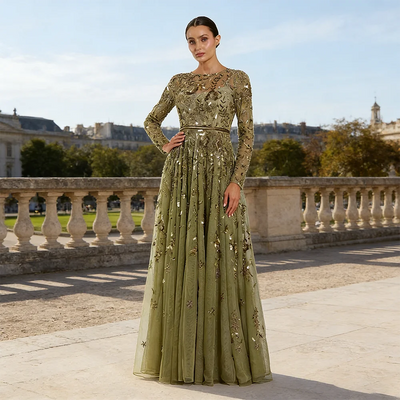 Fashion Floral Print Tulle A - line Floor Length Evening | SAMAG