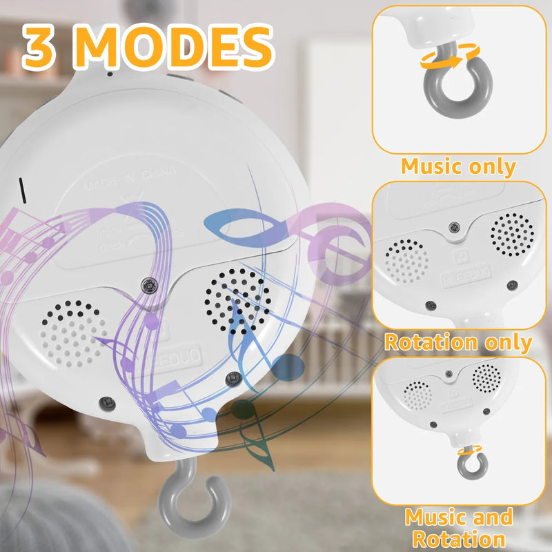 Baby Rotating Music Box ABS Baby Crib Hanging Rattle Bed Bell 3 Modes Baby Soothing Musical Toys 0-12 Months Newborn Gifts