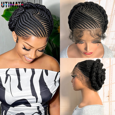 Short Full Lace Braiding Wig Synthetic Cornrow Knotless | SAMAG