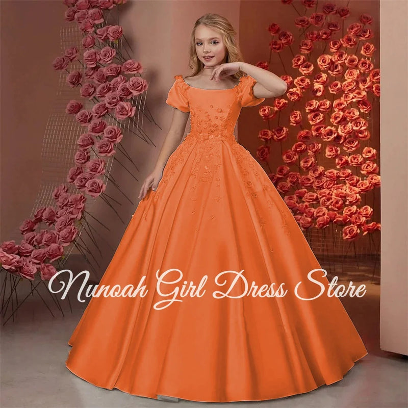 Elegant Flower Girl Dresses for Wedding Satin Beaded - View 8 | SAMAG