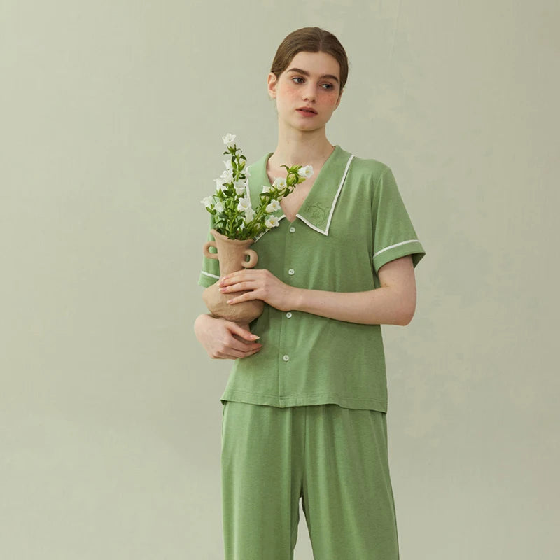 SUJIIN Womens Pajamas Sets 2 Piece Short Sleeve Lounge Set Woman Modal Cooling Embroidery Thin  Pajamas 2026 Summer SH004