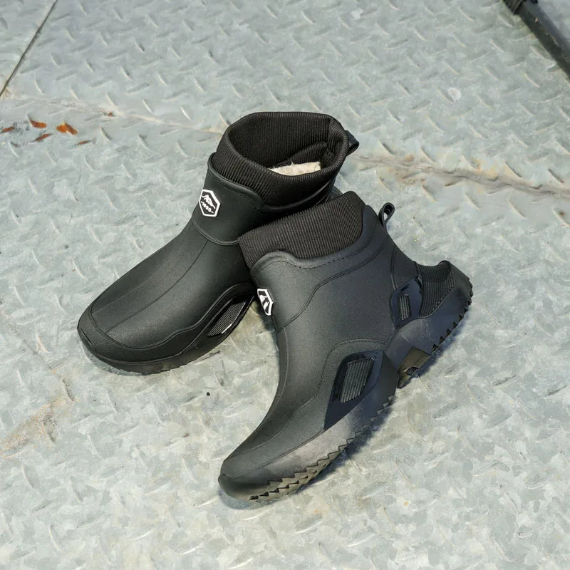 Winter Warm Men's Waterproof Shoes, Women's Short Rain Boots, Fleece-Lined Couple's Rain Boots