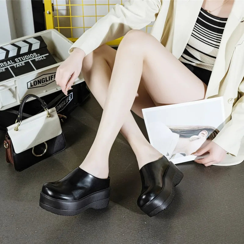 Spring Women's Slippers For Outdoor Wear 2026 New High Heel Princess Women Slippers Platform 9cm Women Slippers Genuine Leather