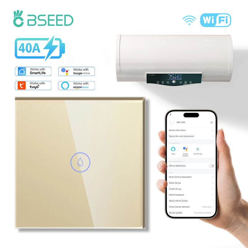 BSEED 40A Smart Wifi Water Heater Boiler Wall Touch Switch Air Conditioner Timing Function Tuya Alexa Google Home Voice Control