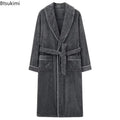 2026 Men's Autumn Winter Flannel Pajama Robes Thickened Warm Lace Up Bath Robes Men Loose Lounge Homewear Coral Fleece Nightgown