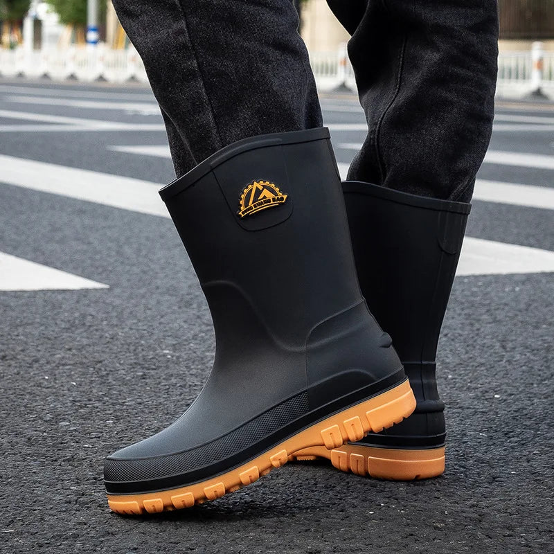 High tube rain shoes for men  high tube rain 2025 boots  autumn and winter cotton car wash work rubber shoes