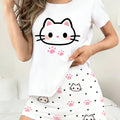 Women's Summer Short-Sleeve & Shorts Pajama Set with Cat | SAMAG
