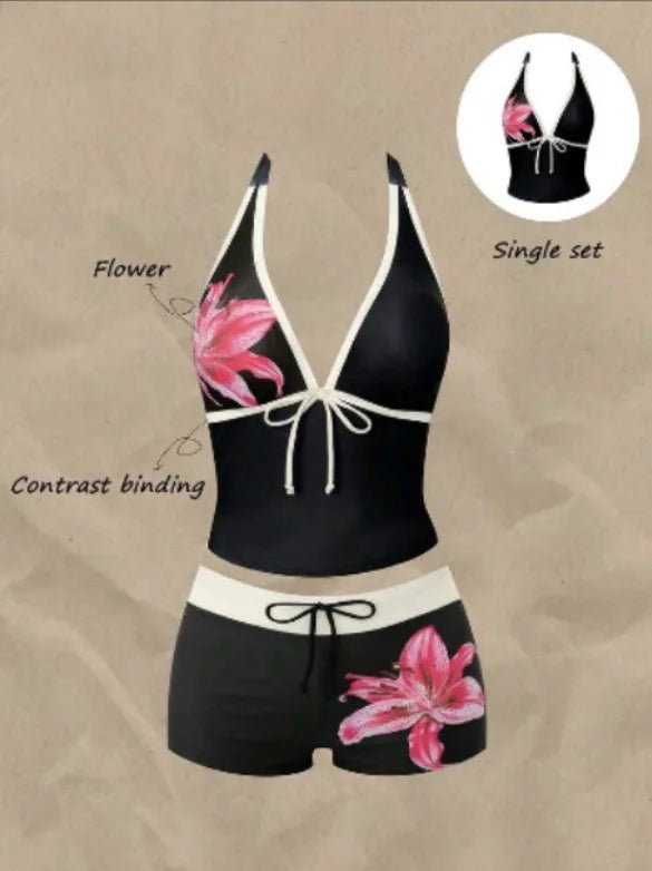 Women Bikinis Set Vintage Striped Floral Tankini Swimsuit | SAMAG
