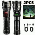 2PCS Super Bright Rechargeable LED Flashlight with COB Side Light & Digital Display, USB-C Fast Charging, Zoomable Tactical Torch for Outdoor Camping Hiking Emergency