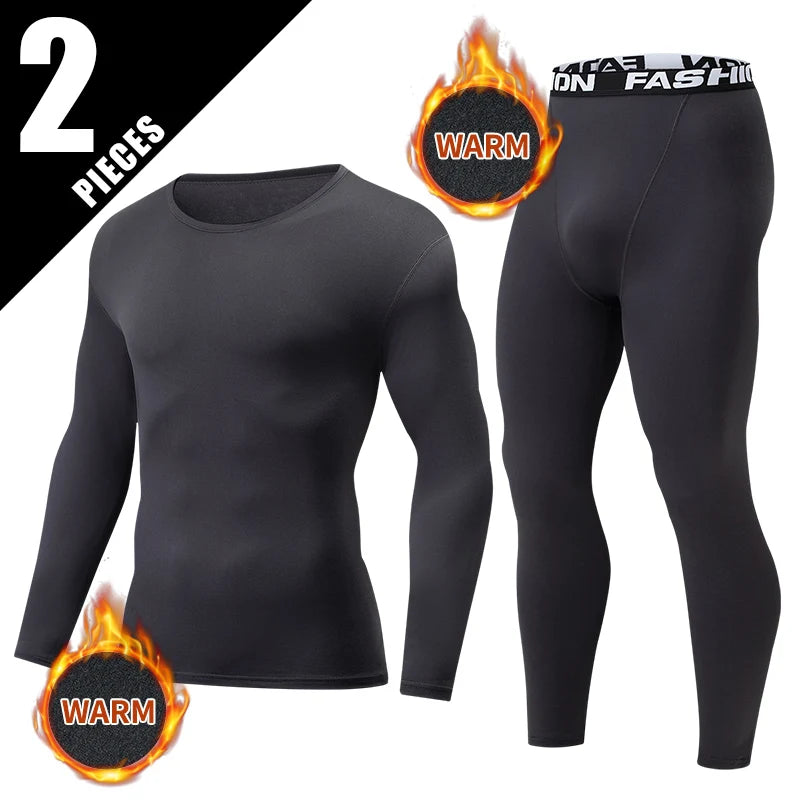 2-piece Autumn/Winter Men's Fashionable Sports Slim Fit Warm Suit For Teenagers Casual Running And Fitness Round Neck Base Set