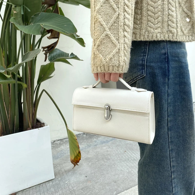 SAVETTE Brand 2025 New The Symmetry Pochette Genuine Leather Tote Women's Simple Handbag Small Square Row Bag Rectangular Bags