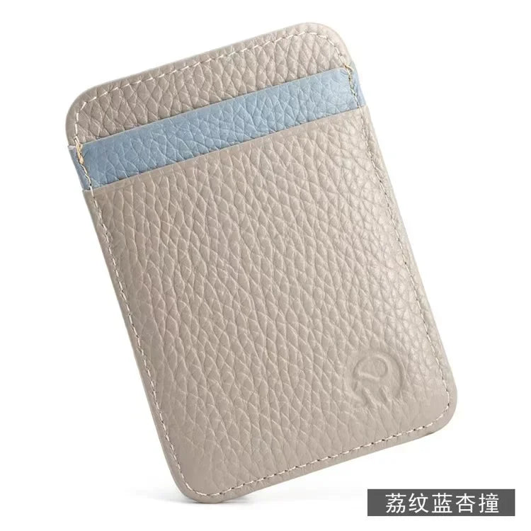 Fashion 100% Genuine Leather Thin Bank Credit Card Case Mini Card Wallet Men Bus Card Holder Cash Change Pack Business ID Pocket