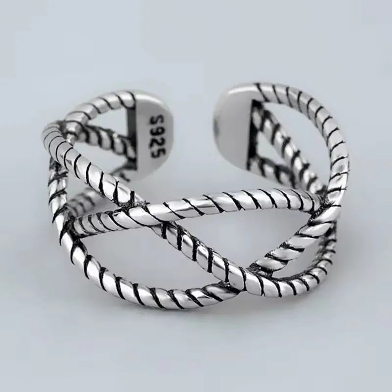 VENTFILLE 925 Sterling Silver Irregular Design Wave Golden Stackable Finger Rings Trendy Adjustable For - Visuel 22 | SAMAG
