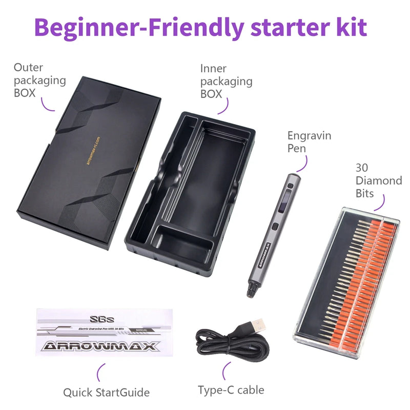 ARROWMAX Engraving Pen Electric Cordless Rotary Tool Kit Mini Grinder with 30 Bits for Metal Wood Plastics - View 6 | SAMAG