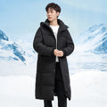 Casual Men's Long-Length Hooded Down Jackets Winter Windproof Warm Top Puffer Coats Outdoor Solid Thicken Padded Parkas Clothing