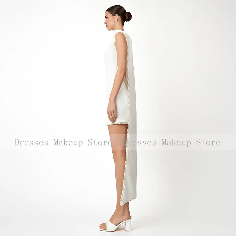 Mini Cocktail Dresses for Wedding Ivory Pearls O Neck | SAMAG