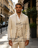 Summer linen Beach Men Suits Slim Fit Cool 3 Piece Wedding Groom Tuxedo Male Fashion Costume Blazer men's suits and separates