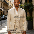 Summer linen Beach Men Suits Slim Fit Cool 3 Piece Wedding Groom Tuxedo Male Fashion Costume Blazer men's suits and separates
