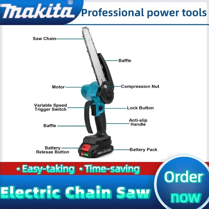 Makita 6 inch Electric Chain Saw Cordless Chainsaw Portable Tree Branch Logging Cutter Woodworking Garden - View 4 | SAMAG