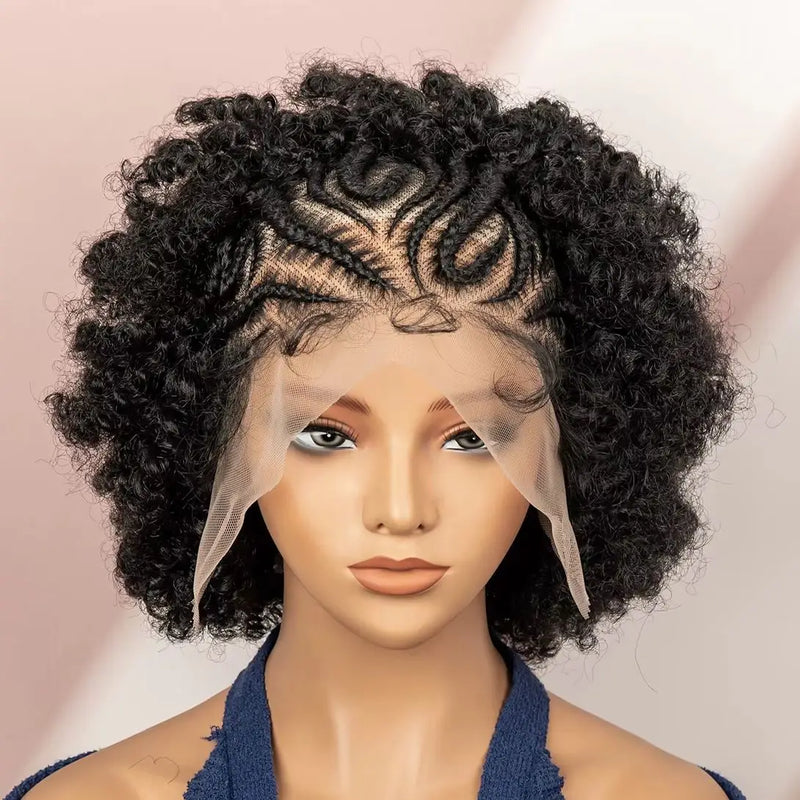 Afro Kinky Curly Hair Wig New Braided Wigs for Black Women Full Lace Synthetic Wigs Knotless Cornrow Braids Short 6 Inches