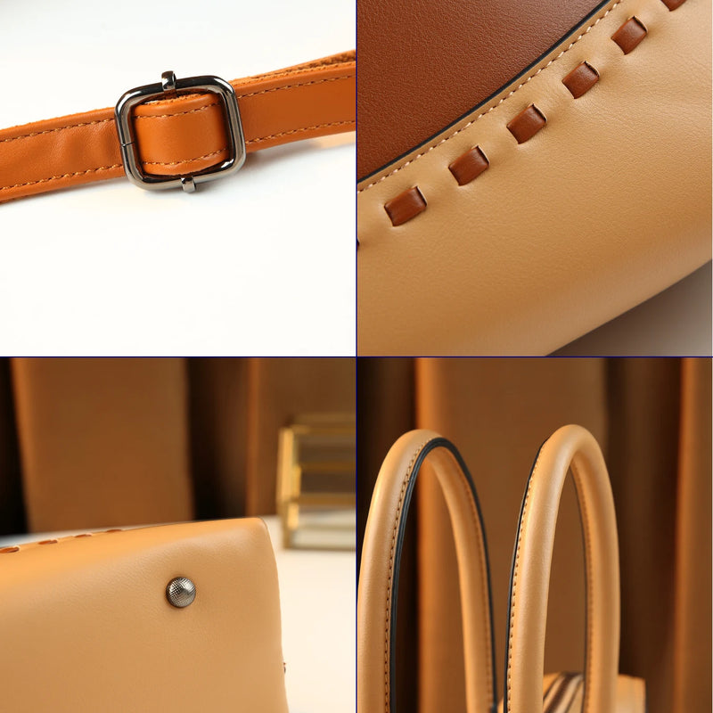 Cross-border contrasting splicing Boston handbag women's fashionable new retro women's large-capacity pillow bag