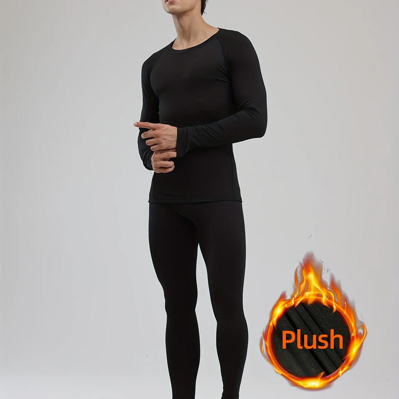 Sports thermal underwear set, quick drying thermal jacket and elastic compression pants, suitable for outdoor sports, home warm