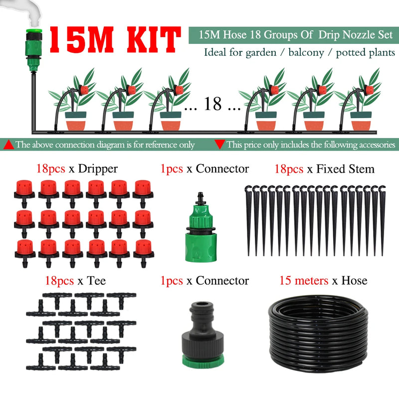 50-5M 1/4'' Hose Adjustable Drippers Automatic Watering Kit for Garden Greenhouse Home Outdoor Sprinkler Drip Irrigation System