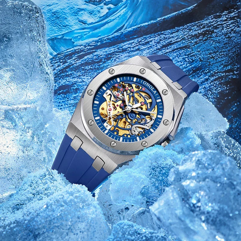 ONOLA 3834 Automatic Mechanical Men's Watch Fashion Sport Waterproof Luminous Watches for Men Silicone Strap Relogio Masculino