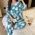 Cotton Sleepwear Big Size Cardigan Seven-minute Pants Two-piece Print Loungewear Pajama Sets Summer Nightwear Korean Fashion