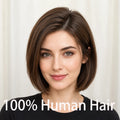5x5 PU Silk Base Lace Front Wigs with Left Side Bangs Short Bob 100% Glue-Free Human Hair Wigs Silk Base Wigs For Women Color 2#