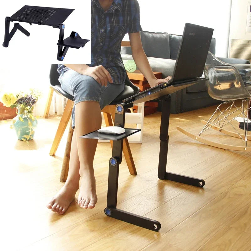 Adjustable Laptop Desk Stand Cooler Fan Portable Ergonomic Lapdesk for Bed Sofa PC Notebook Table Desk with Mouse Pad Aluminum