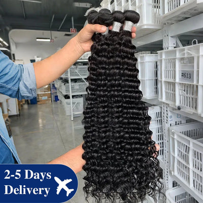 30 32 Inch Deep Wave Human Hair Bundles Curly Hair Burmese Weaving Raw Unprocessed Tissage Double Weft Virgin Hair Extensions
