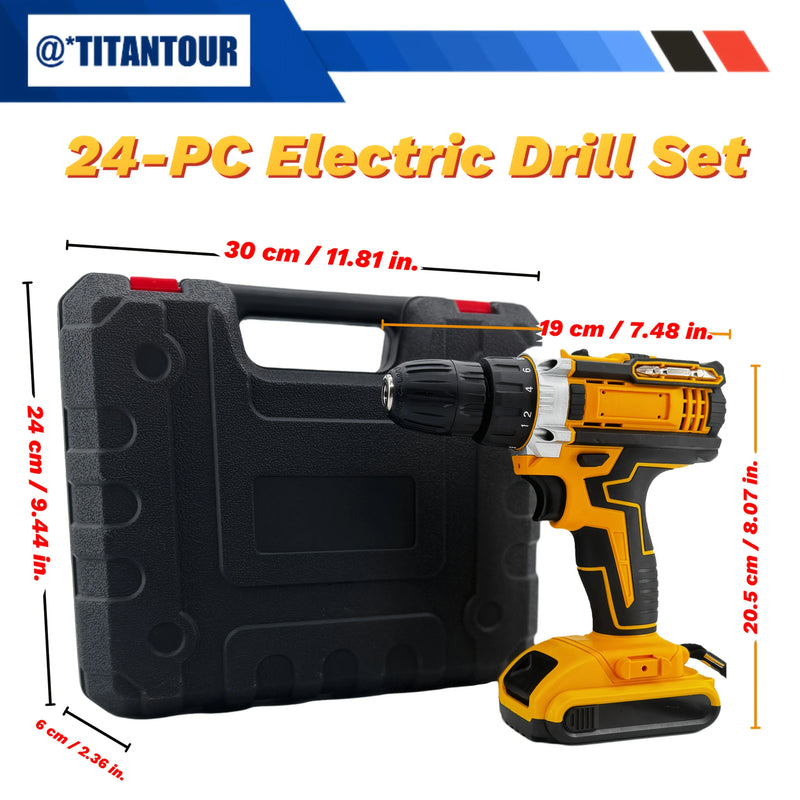24 - Piece Set Dual - Speed - Battery Charger Lithium Drill Kit with LED Light And Carry Case - Electric - View 2 | SAMAG