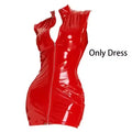 Women Latex Leather Lingerie Hot Exotic Mini Dress PVC Wet Look Leather Sleeveless Zip Bodycon Dress