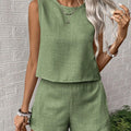 2025 Women's Solid Color Simple Fashion Casual Sleeveless Top and Shorts Set