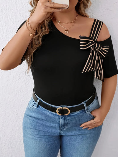 Large - size Women's Summer Striped Bow Off - Shoulder | SAMAG