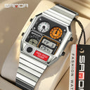 SANDA 3192 Square Electronic Watch for Men, Casual Multifunctional Wristwatch, Thermometer Stopwatch & Chronograph
