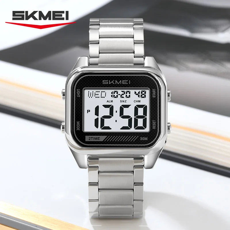 SKMEI 2478 Luxury Business Men's Digital Watch Waterproof Countdown Alarm Clock Stainless Steel Fashion Electronic Clock Reloj