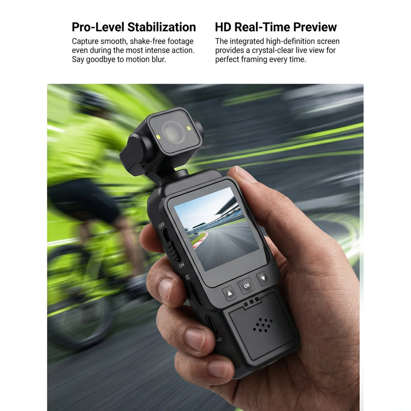 2K HD Action Camera, One-Button & Loop Recording, Portable Cam for Outdoor Sports Travel Daily Vlog